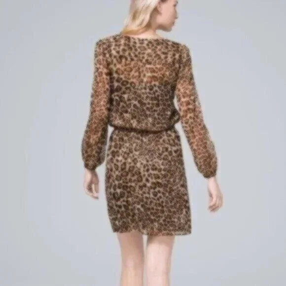 NWOT White House Black Market Leopard Soft Blouson Dress - Picture 2 of 4